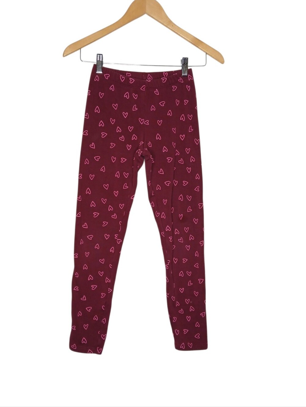 Cat & Jack Burgundy Leggings Fleece Interior And Pink Heart Print